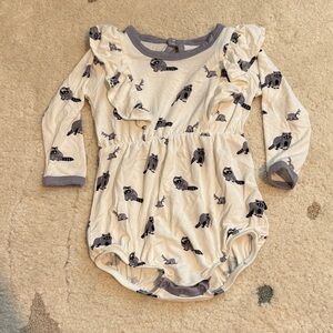 Kyte BABY Cream and Gray Raccoon Print One-Piece